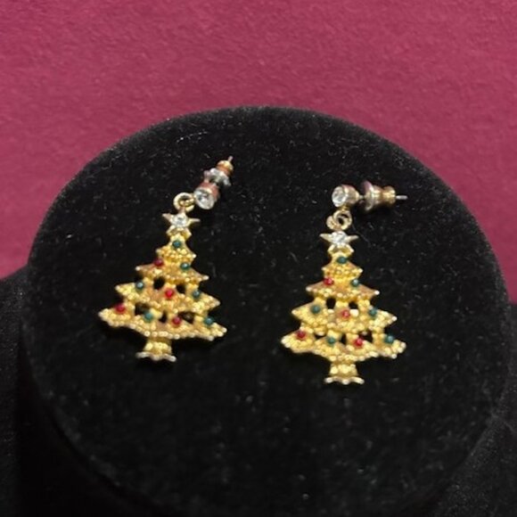 HOLIDAY🎄🎄EISENBERG ICE Gold Swarovski Crystal Dangle Tree EARRINGS - Picture 2 of 9